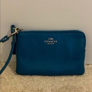 Coach Smooth Corner Zip Wristlet in Azure